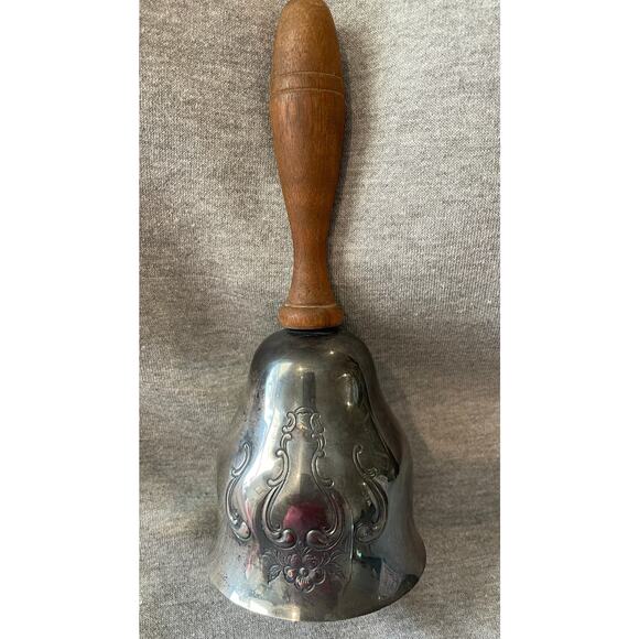 VINTAGE GORHAM SILVER PLATE DINNER BELL WOOD HANDLE - Picture 1 of 6